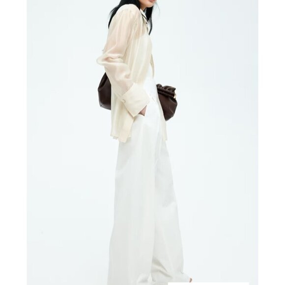 H&M Edition White Pleated Front Wide Leg Pants 12 - Picture 3 of 4